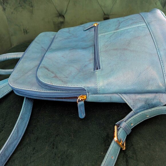 ili New York Jeans Blue Distressed Leather Backpack LNWOT - Picture 8 of 8